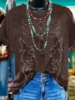 Boot Stitch Western Print Casual T-shirt