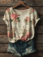 Ethnic Flowers Art Print Casual Short Sleeve T-shirt