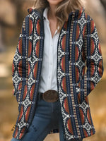 Aztec Print Unisex Plush Thick Long-Sleeved Cardigan Coat