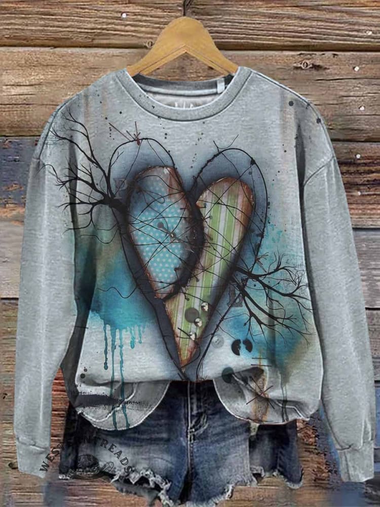 Valentine's Day Vintage Heart Art Print Casual Cotton Sweatshirt