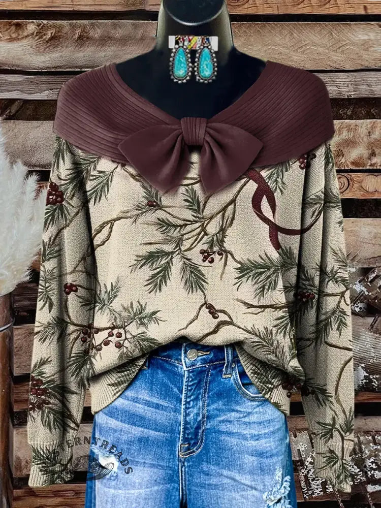 Retro Christmas Floral Print Buttoned Cardigan Sweater