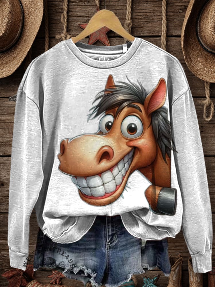 Funny Horse Art Print Casual Cotton Sweatshirt
