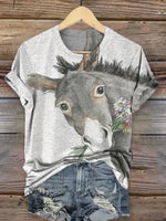Vintage Funny Donkey Pattern T-shirt