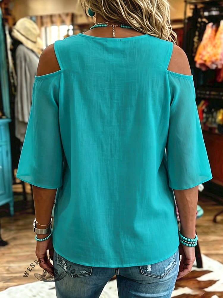 Women's Vintage Off-shoulder Patchwork Chiffon Casual Shirt