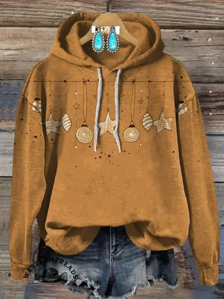 Retro Art Print Casual Cotton Christmas Sweatshirt