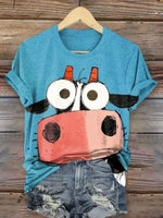 Vintage Funny Cow Western Art Print T-shirt