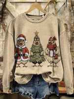 Vintage Farm Animal Christmas Art Print Casual Sweatshirt