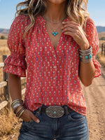 Vintage Art Comfortable Summer Fabrics Puff Sleeve Casual Shirt