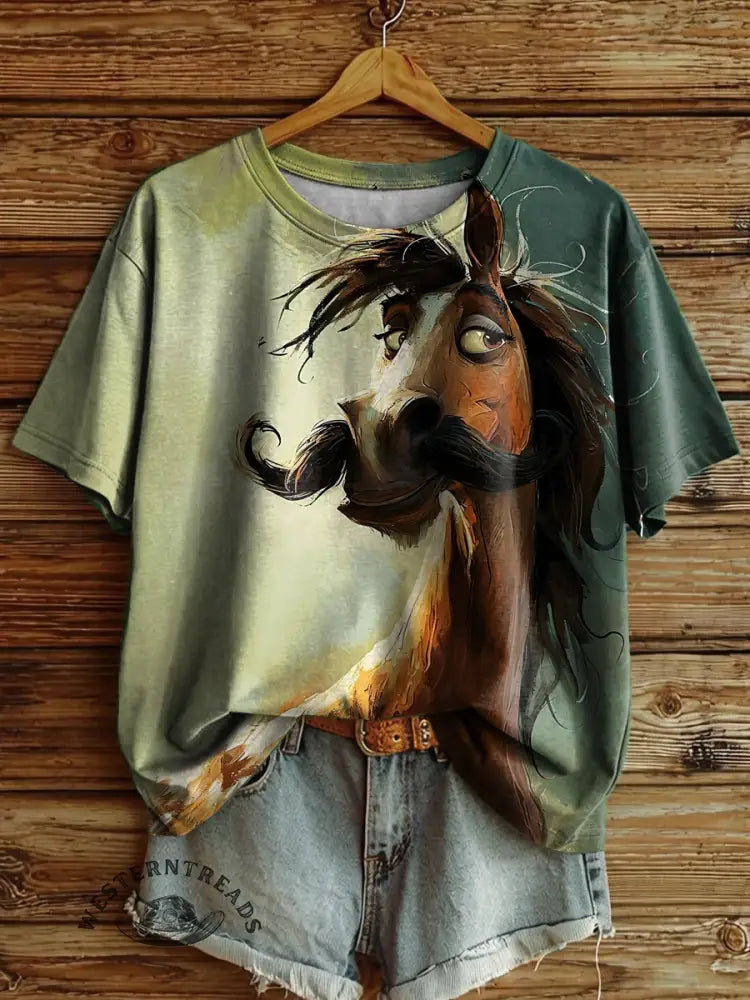 Mustache Horse Art Print T-shirt