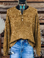 Retro Floral Art Print Buttoned Cardigan Sweater