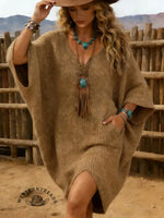 Women's Casual V-neck Knitted Dress