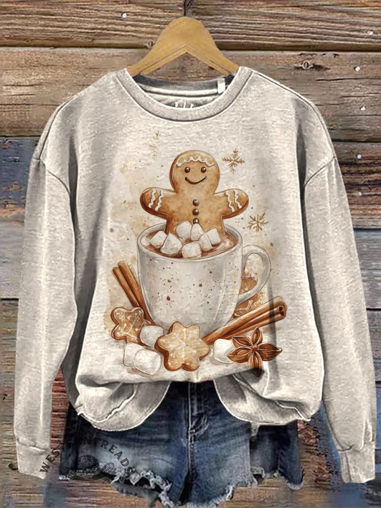 Vintage Christmas Pattern Casual Cotton Sweatshirt