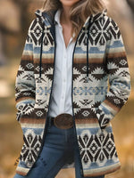 Aztec Print Unisex Plush Thick Long-sleeved Cardigan Coat