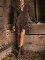 Womens Faux Suede Western Vintage Mini Dress