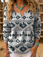 Aztec Art Print Buttoned Cardigan Sweater