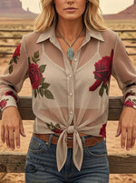 Vintage Floral Print Casual Chiffon Shirt