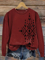 Women's Retro Aztec Print V-neck Casual T-Shirt