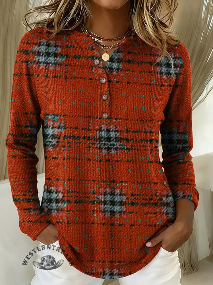 Women's Retro Plaid Print Casual Cotton Shirt