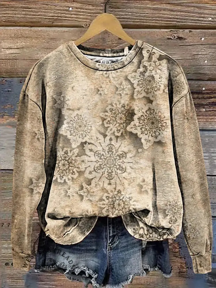 Vintage Christmas Print Casual Cotton Sweatshirt