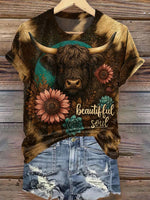 Cow Art Print Casual T-shirt