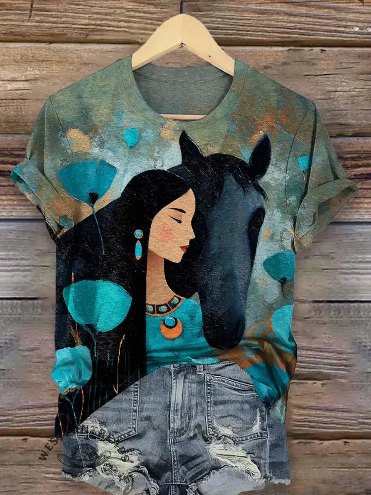 The Dark Horse And The Beautiful Woman Print T-shirt