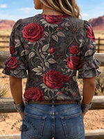 Women's Vintage Art Puff Sleeve Casual Shirt