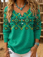 Retro Ethnic Art Print Buttoned Cardigan Sweater