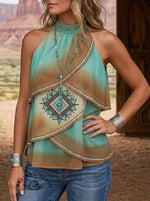 Vintage Southwestern Tribal Print Halter Tank Top