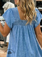 Casual Square Neck Denim Dress