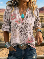 Women's Retro Art Puff Sleeve Casual Shirt