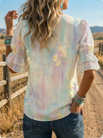 Women's Retro Leopard Floral Puff Sleeve Casual Shirt