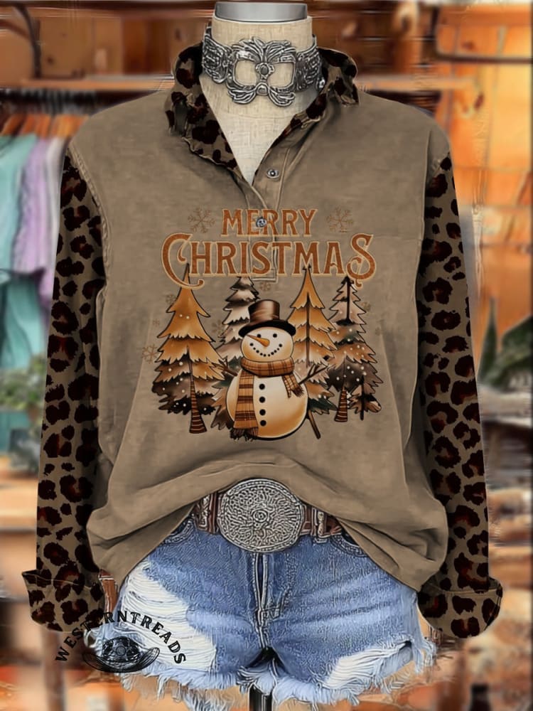 Vintage Christmas Pattern Casual Cotton Sweatshirt