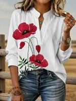 Women's Floral Pattern Casual V-neck Shirts