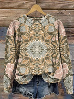 Retro Flower Art Print Casual Sweatshirt