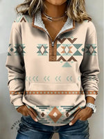 Vintage Aztec Print Casual Half-zip Cotton Sweatshirt