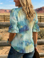 Women's Retro Art Puff Sleeve Casual Shirt