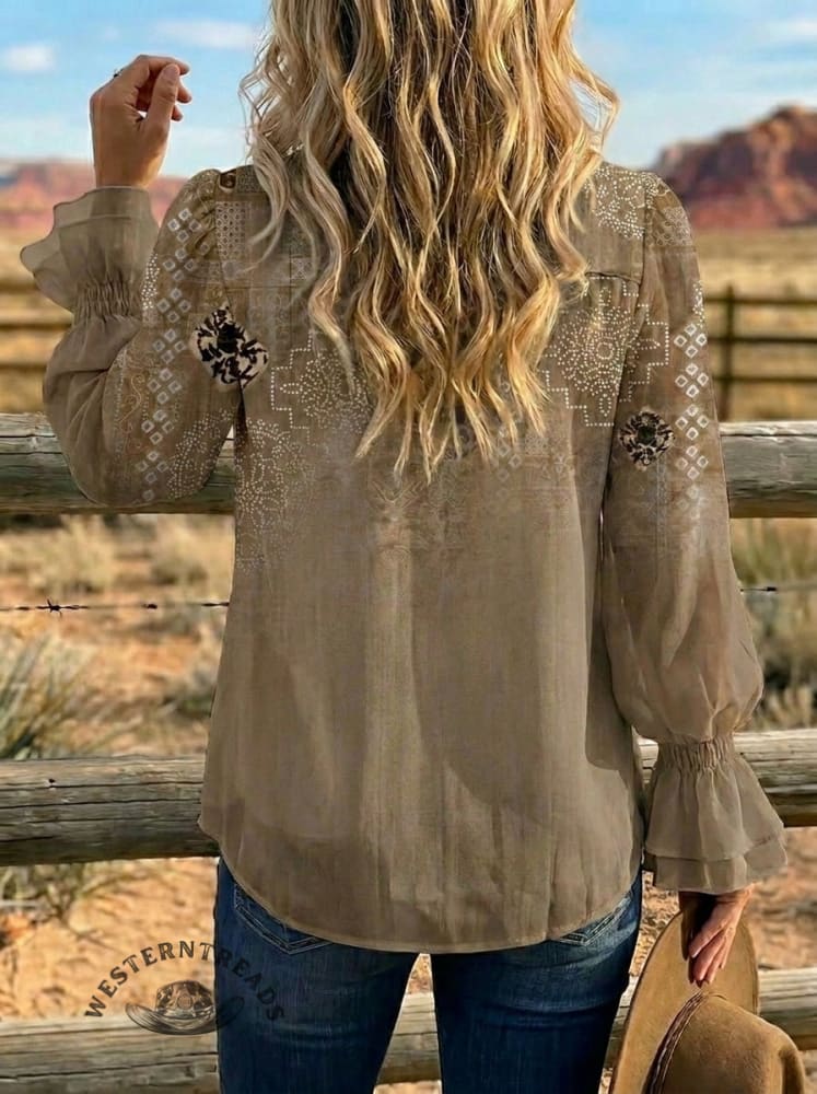 Women's Retro Art Ruffles Sleeve Casual Shirt