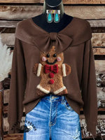 Vintage Cute Christmas Gingerbread Man Prints Casual Cotton Sweatshirt