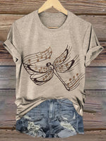 Retro Dragonfly Art Print Casual Short Sleeve T-shirt