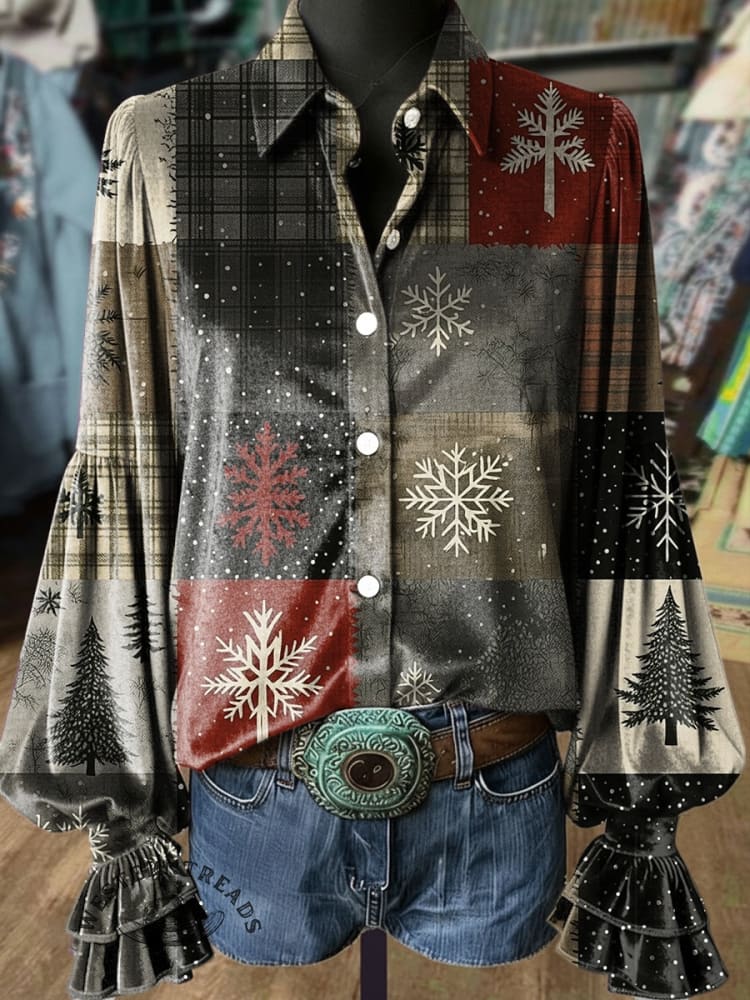 Vintage Christmas Tree Print Casual Cotton Sweatshirt