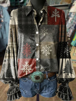 Vintage Christmas Tree Print Casual Cotton Sweatshirt