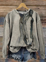 Retro Horse Sketch Art Casual Cotton Sweatshirt