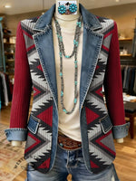 Aztec Print Patchwork Denim Coat