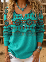 Retro Gradient Flower Print Buttoned Cardigan Sweater