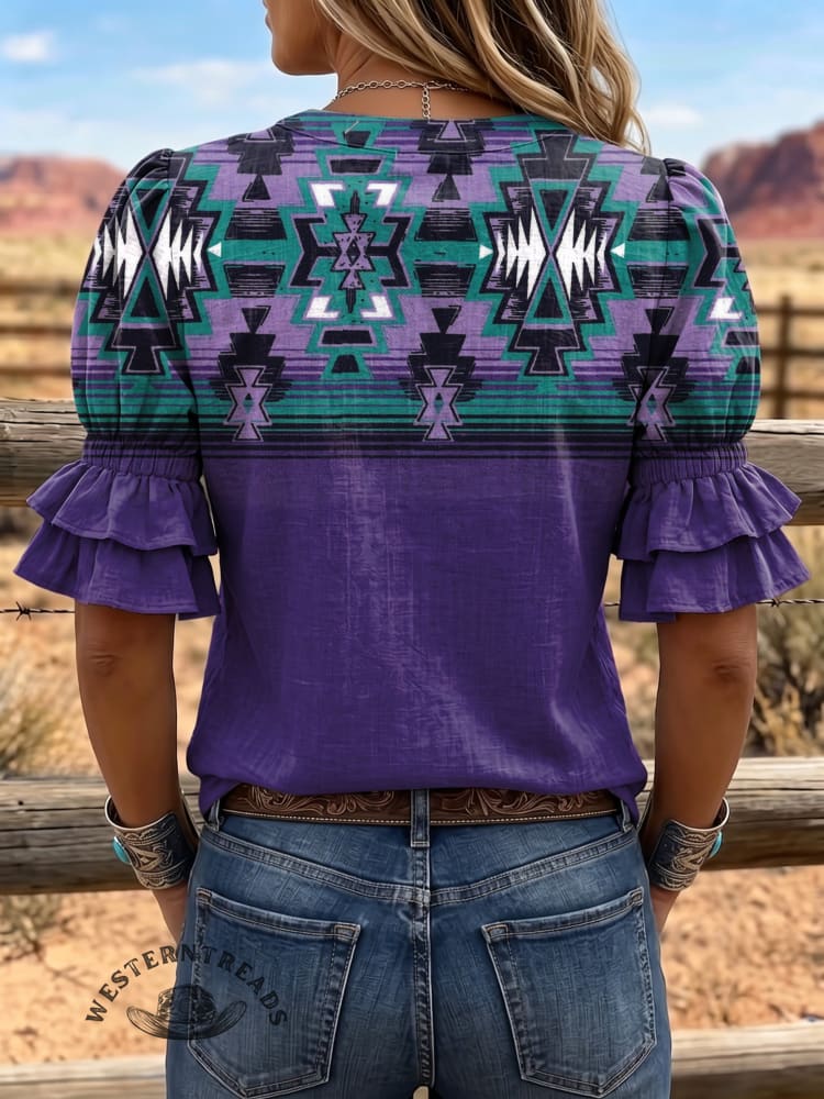 Women's Vintage Art Puff Sleeve Casual Shirt