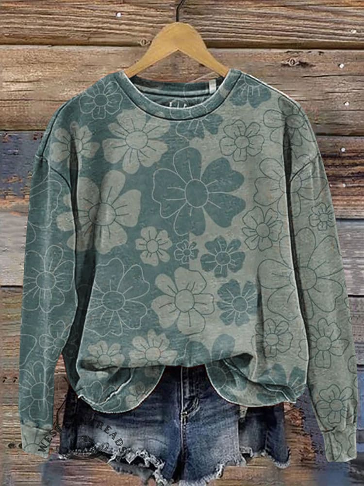Vintage Flowers Art Prints Casual Cotton Sweatshirt