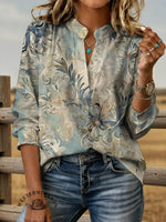 Women's Retro Floral Casual V-neck Shirts
