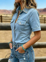 Slim-fit Denim Short Sleeve Button Shirt