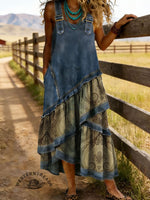 Vintage Floral Print Sleeveless Multi-layered Ruffled Strap Dress
