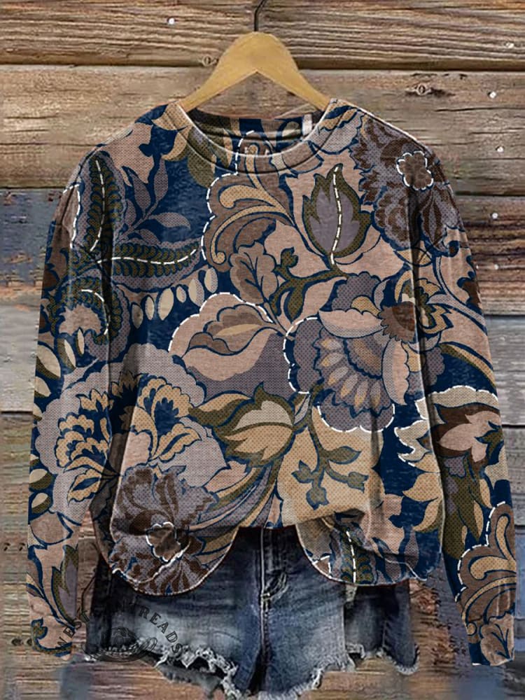 Western Retro Art Prints Casual Cotton Sweatshirt